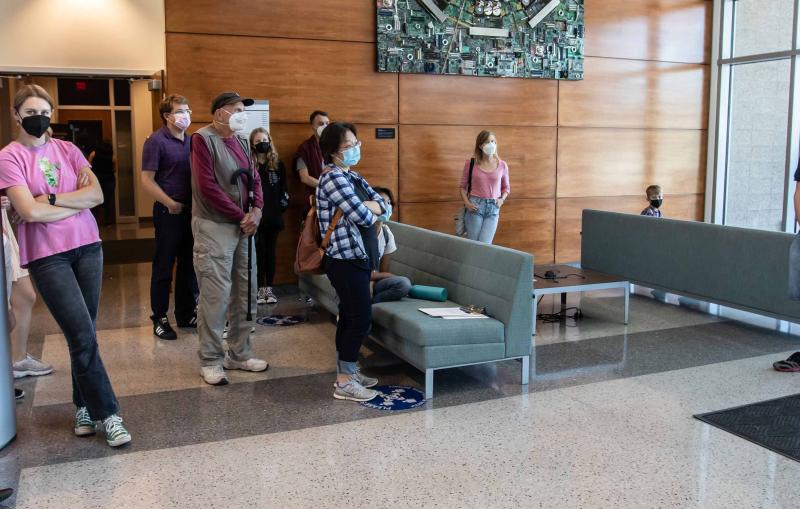 SLAC public tour group in SLAC lobby