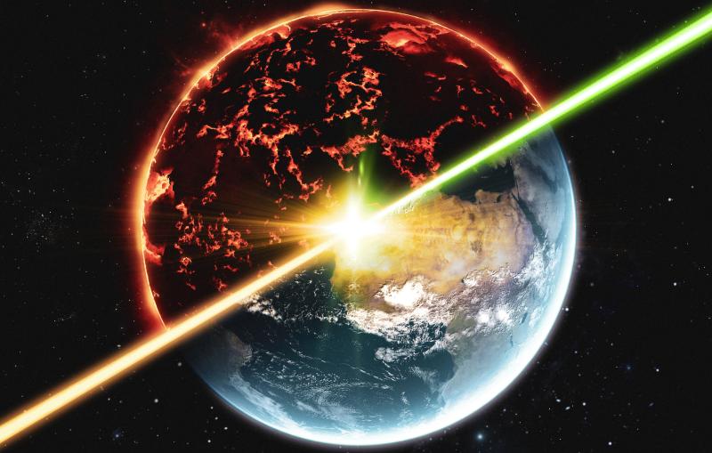 Illustration of earth with laser