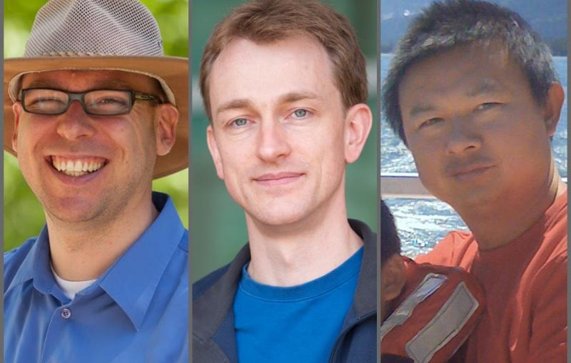 Photos - From left, Thomas Bligaard, Stefan Hoeche and Juhao Wu. (Credits: Matt Beardsley, Juhao Wu)
