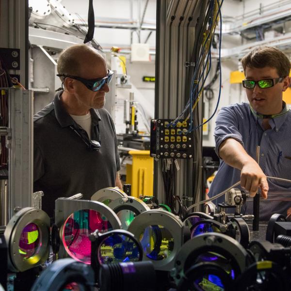 Laser engineers with the upgraded Matter in Extreme Conditions optical laser