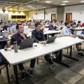 Participants listen to a talk at a 2019 workshop presented by the Stanford-SLAC Cryo-EM Center (S2C2).